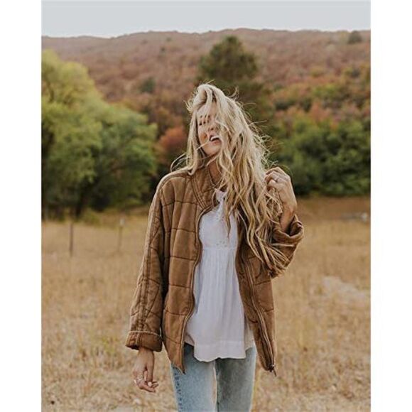 ETCYY Women's Causal Lightweight Quilted Jackets Long Sleeve Oversized Warm Win - Picture 2 of 15